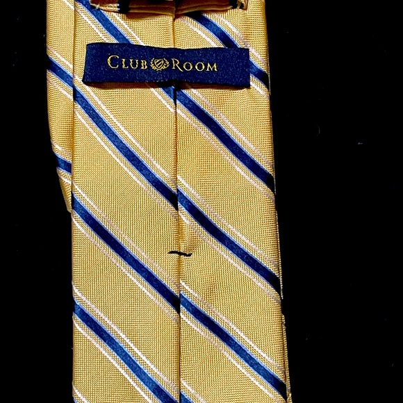 Men’s Club Room Necktie. Yellow with Narrow Blue Strips - Picture 1 of 5